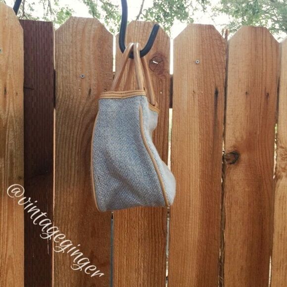 Tan and Sky Blue Tweed Satchel 10x12x8 - Picture 3 of 4